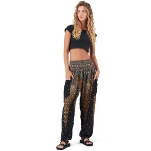 Happy Trunks Peacock Print Harem Boho Pants Navy Orange Size L